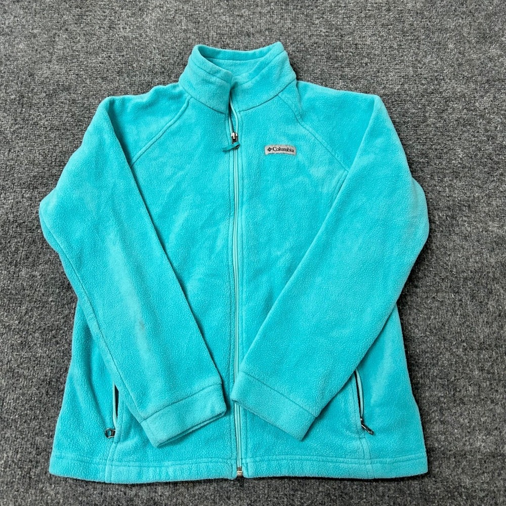 Columbia Fleece Jacket Womens XL Turquoise Full Zip Mock Neck Soft Outdoor 81109